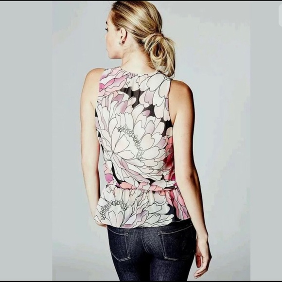 Marciano Floral Asymmetrical Peplum Chiffon Top - Picture 4 of 4